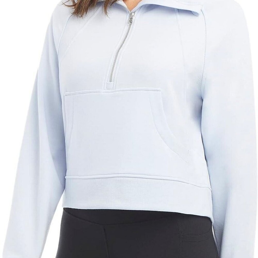 Danskin Mixed Rib Half Zip Women's Pullover Sweatshirt (Halogen Blue, X-Small)